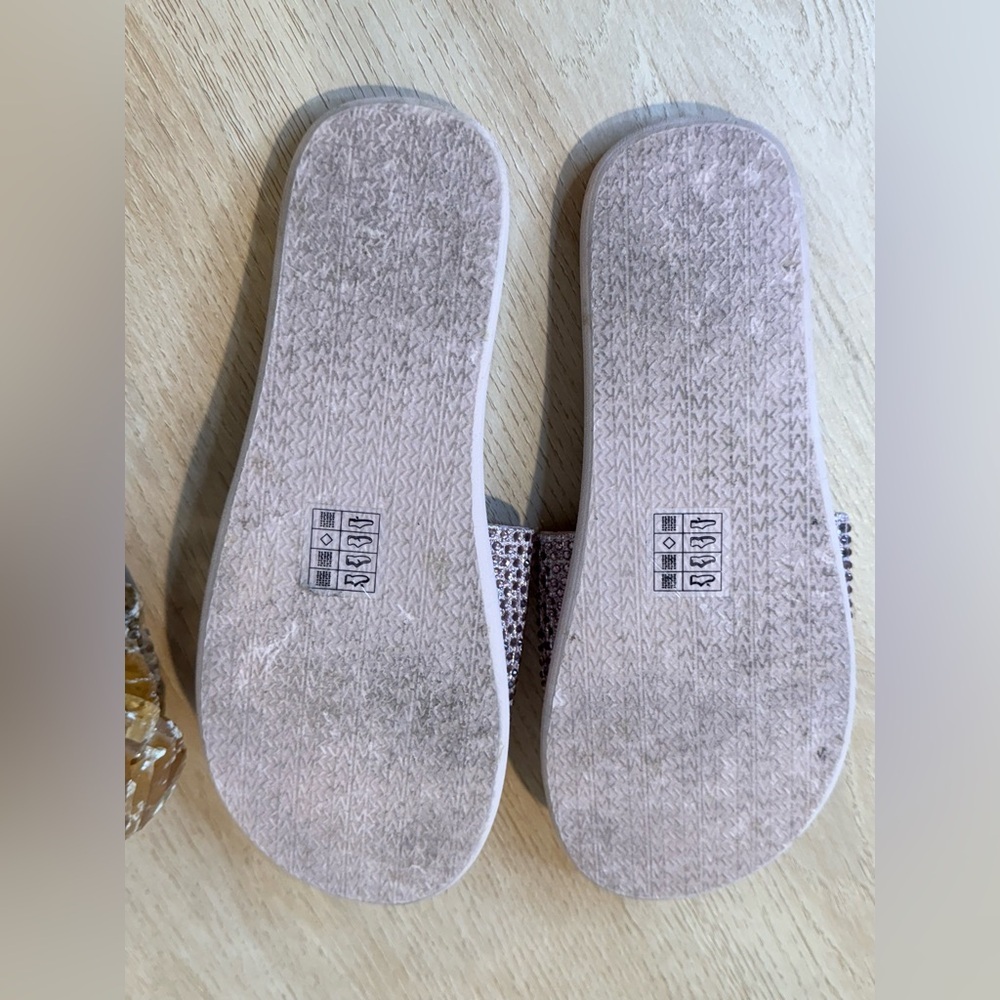 Michael Kors Blush Glitter Slide Sandals Logo Strap Casual Summer Size 7M - Picture 5 of 6